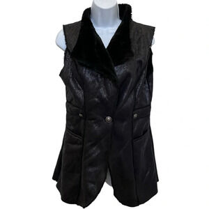 Textured Faux Leather Vest Fur Lined Black Size Small Medium